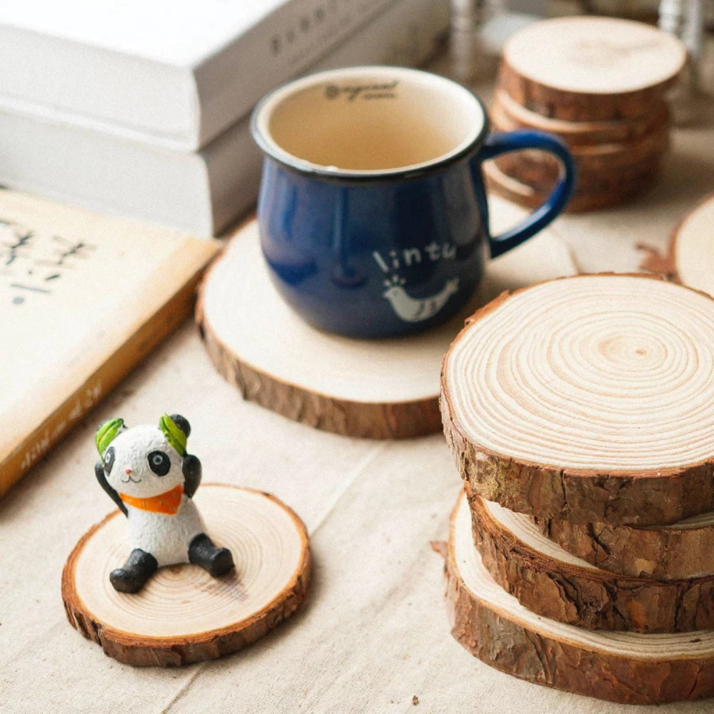 Natural Round Wooden Slice Cup Mat Coaster